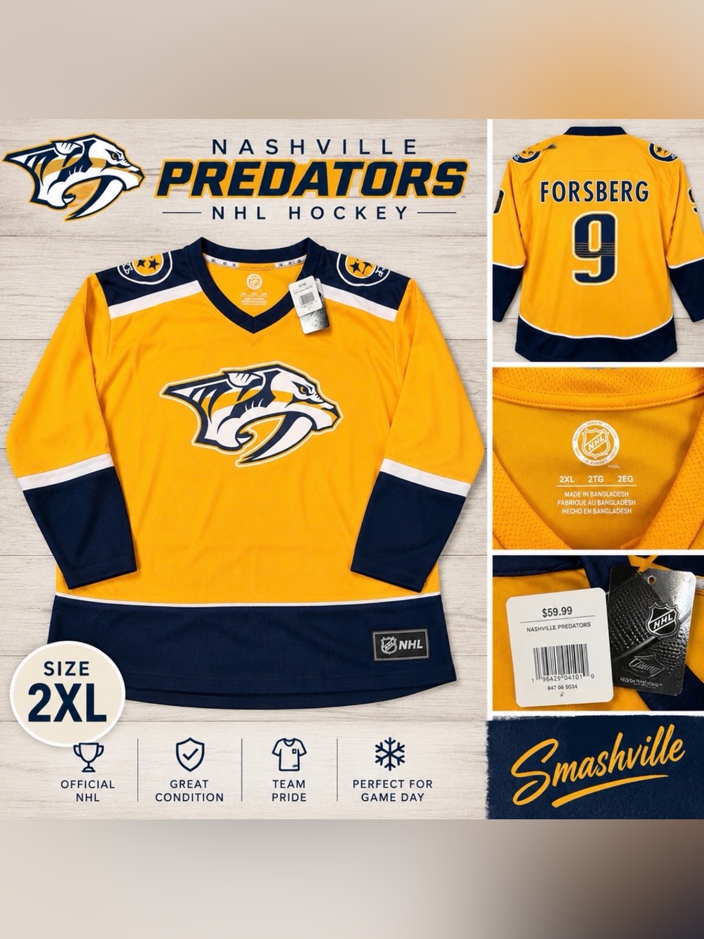 Nashville Predators Filip Forsberg #9 NHL Jersey 2XL NWT